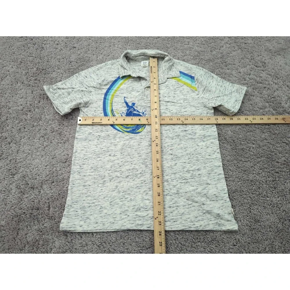 GAP Kids Polo Shirt Youth Boys XXL Gray Space Dye Short Sleeve Surfer Graphic‎